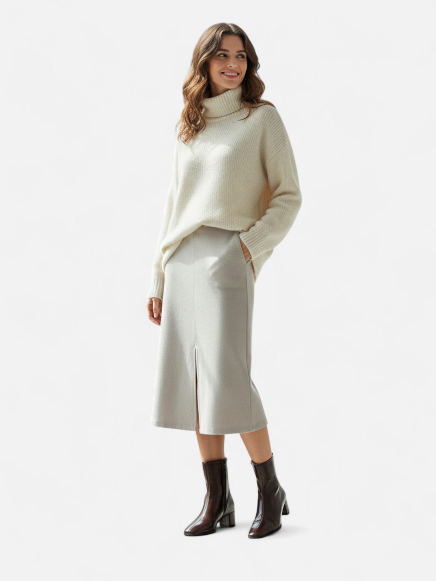 Maisonancien | Damskie zimowe botki ze skóry dwoinowej z kwadratowym noskiem