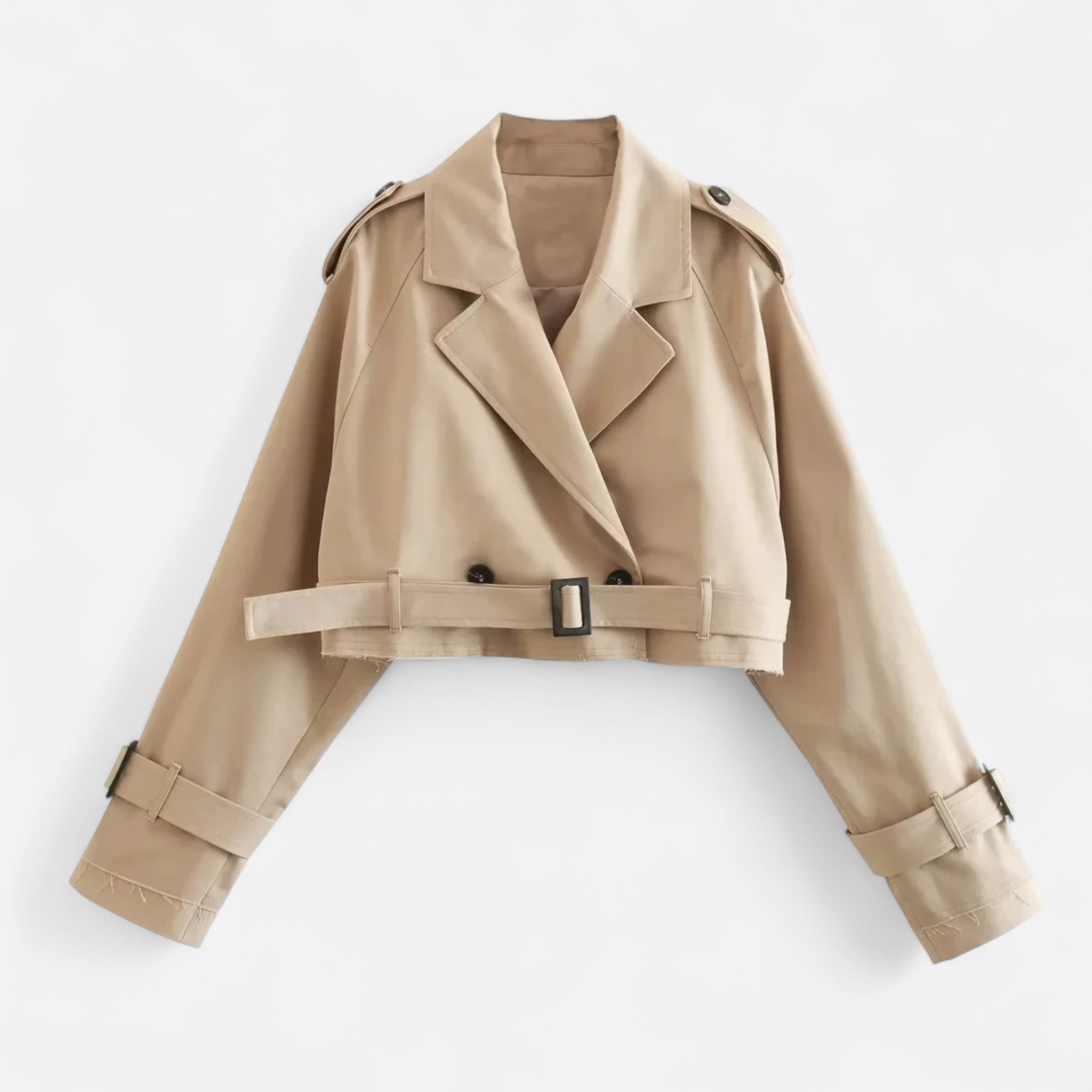 Maisonancien | Damski krótki trencz dwurzędowy z paskiem