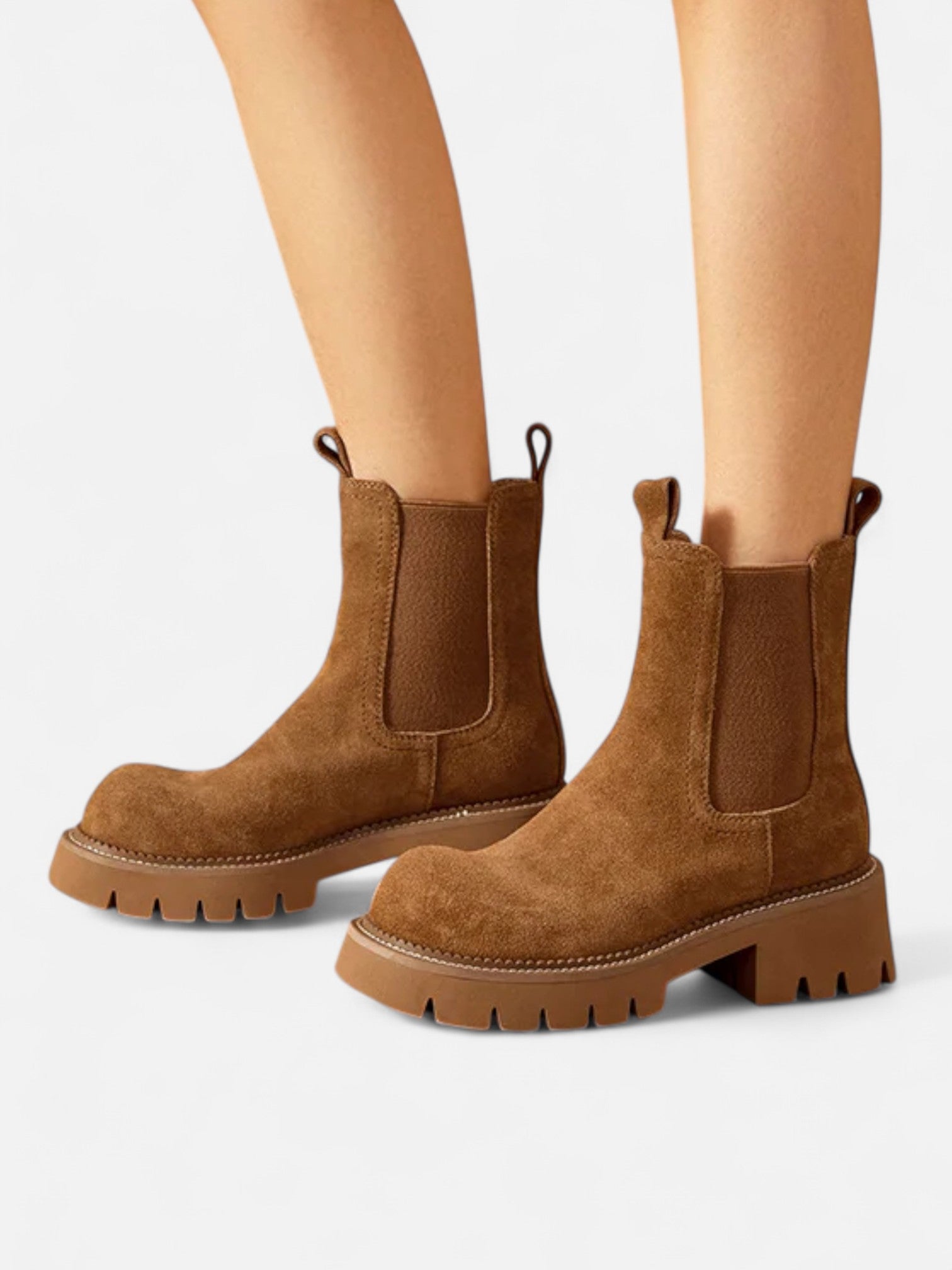 Maisonancien | Damskie botki Chelsea zamszowe na platformie