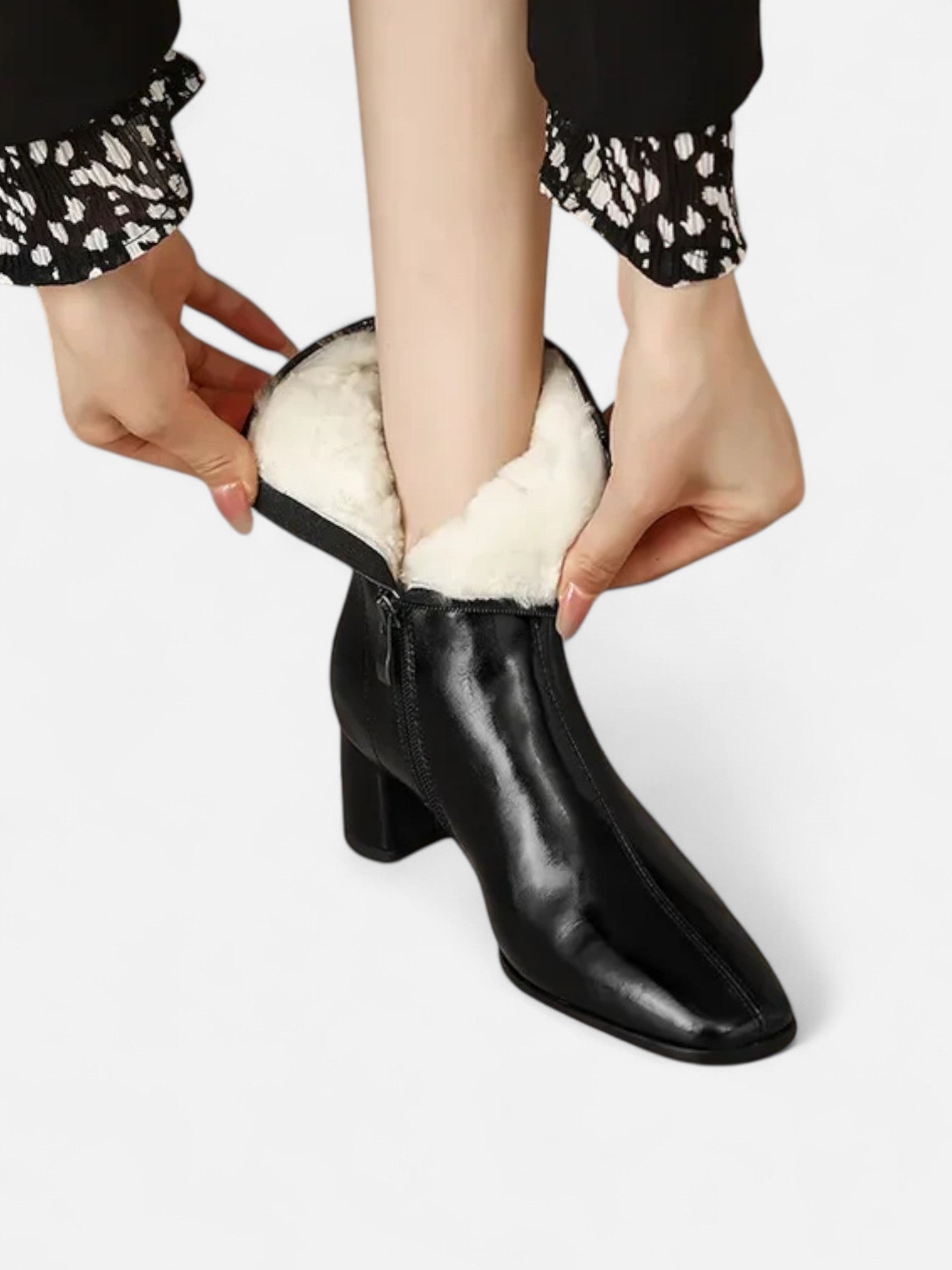 Maisonancien | Damskie zimowe botki ze skóry dwoinowej z kwadratowym noskiem