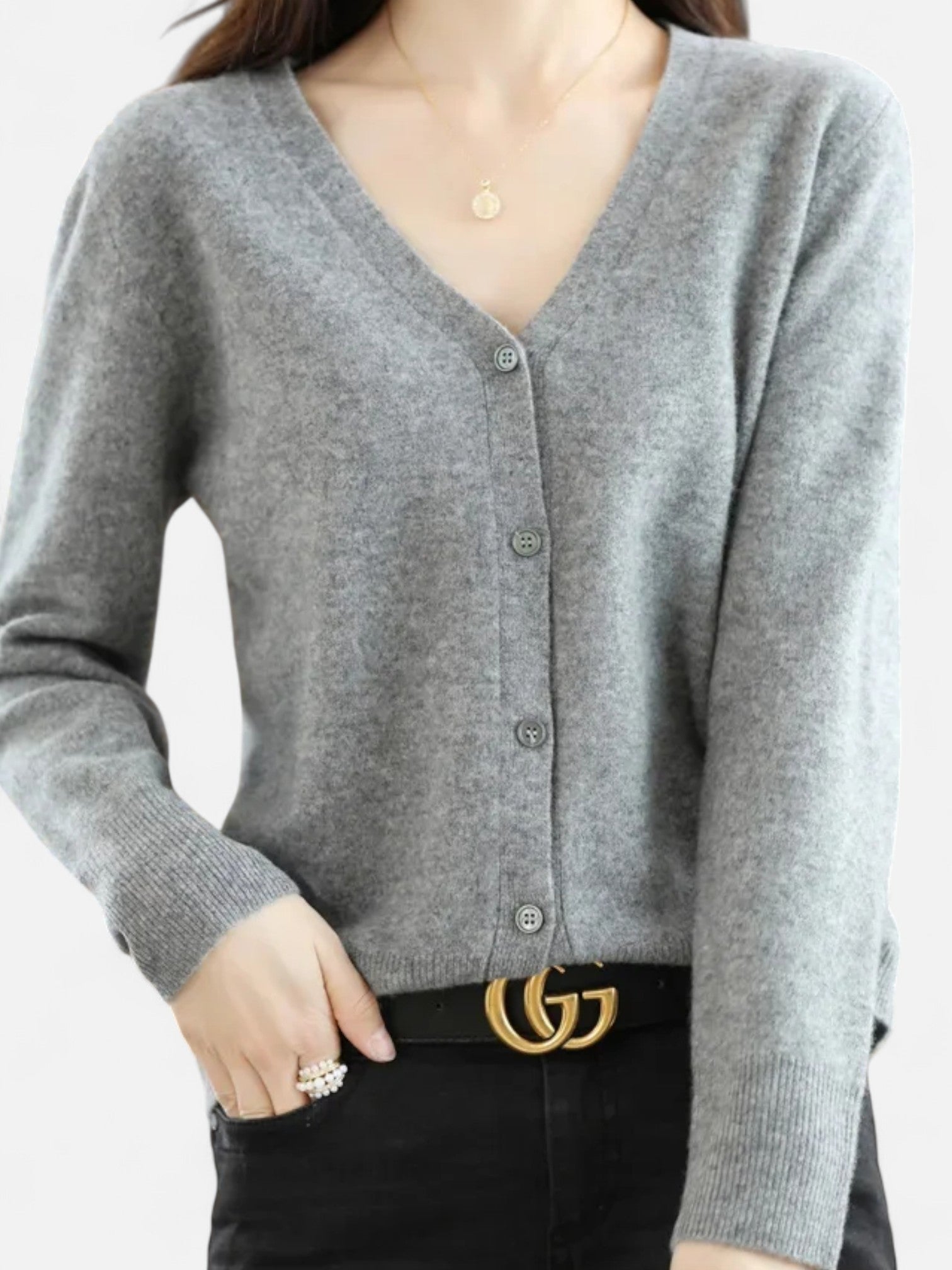 Maisonancien | Damski kardigan dzianinowy z dekoltem V