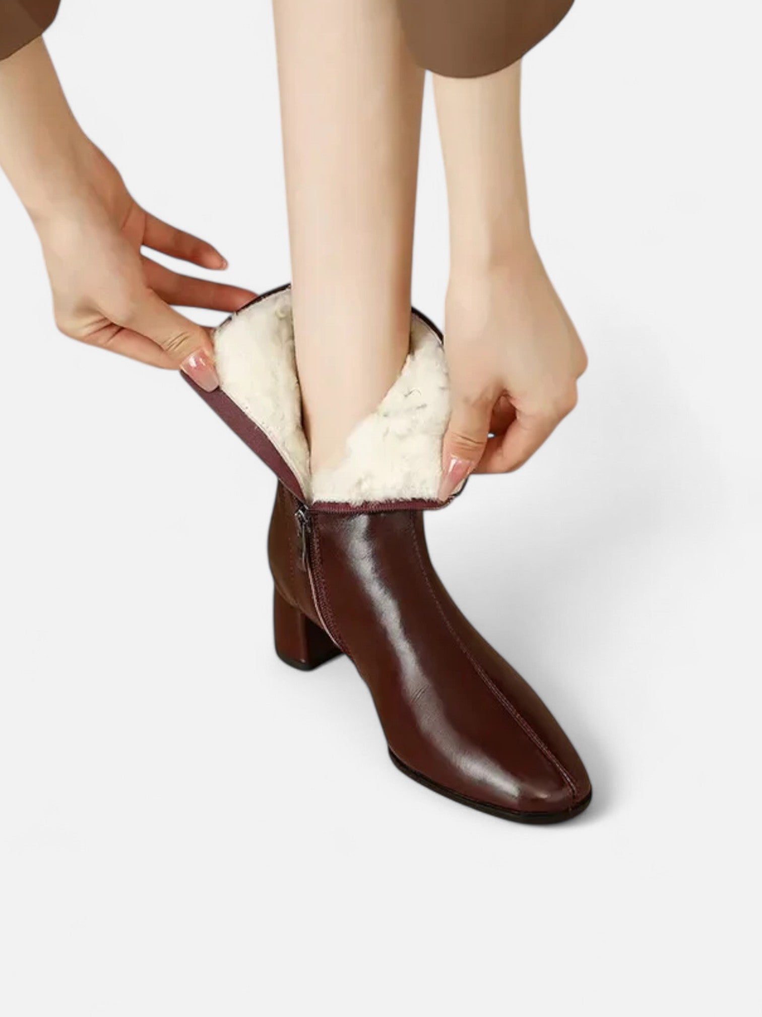 Maisonancien | Damskie zimowe botki ze skóry dwoinowej z kwadratowym noskiem