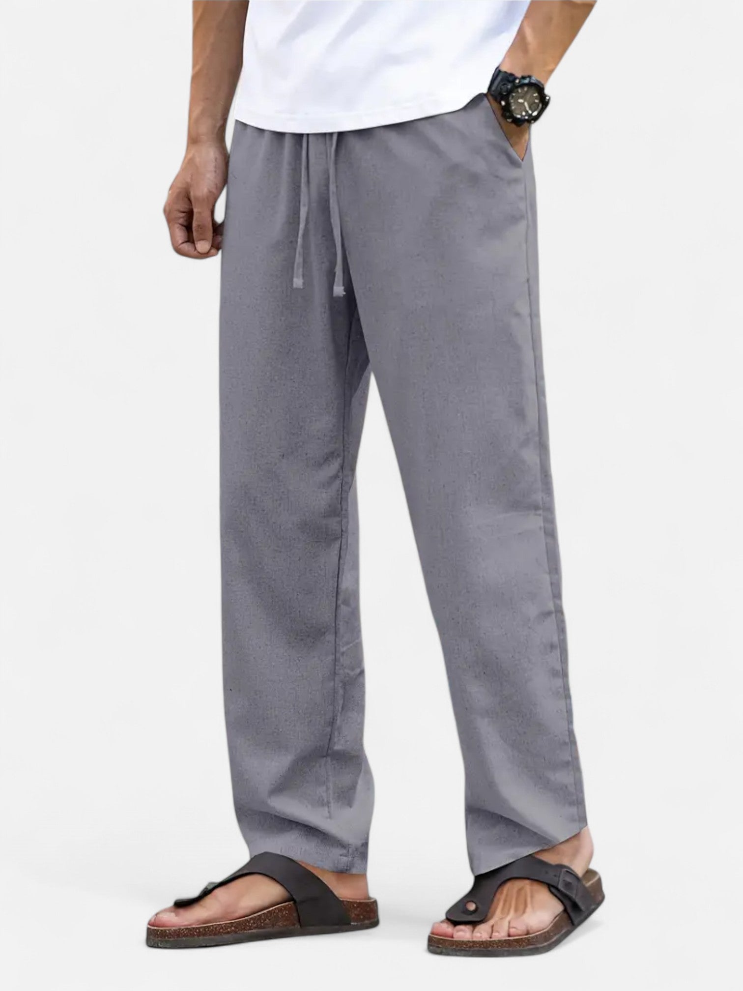 Maisonancien | Męskie Lniane Spodnie Casual – Prosty Krój, Całoroczne
