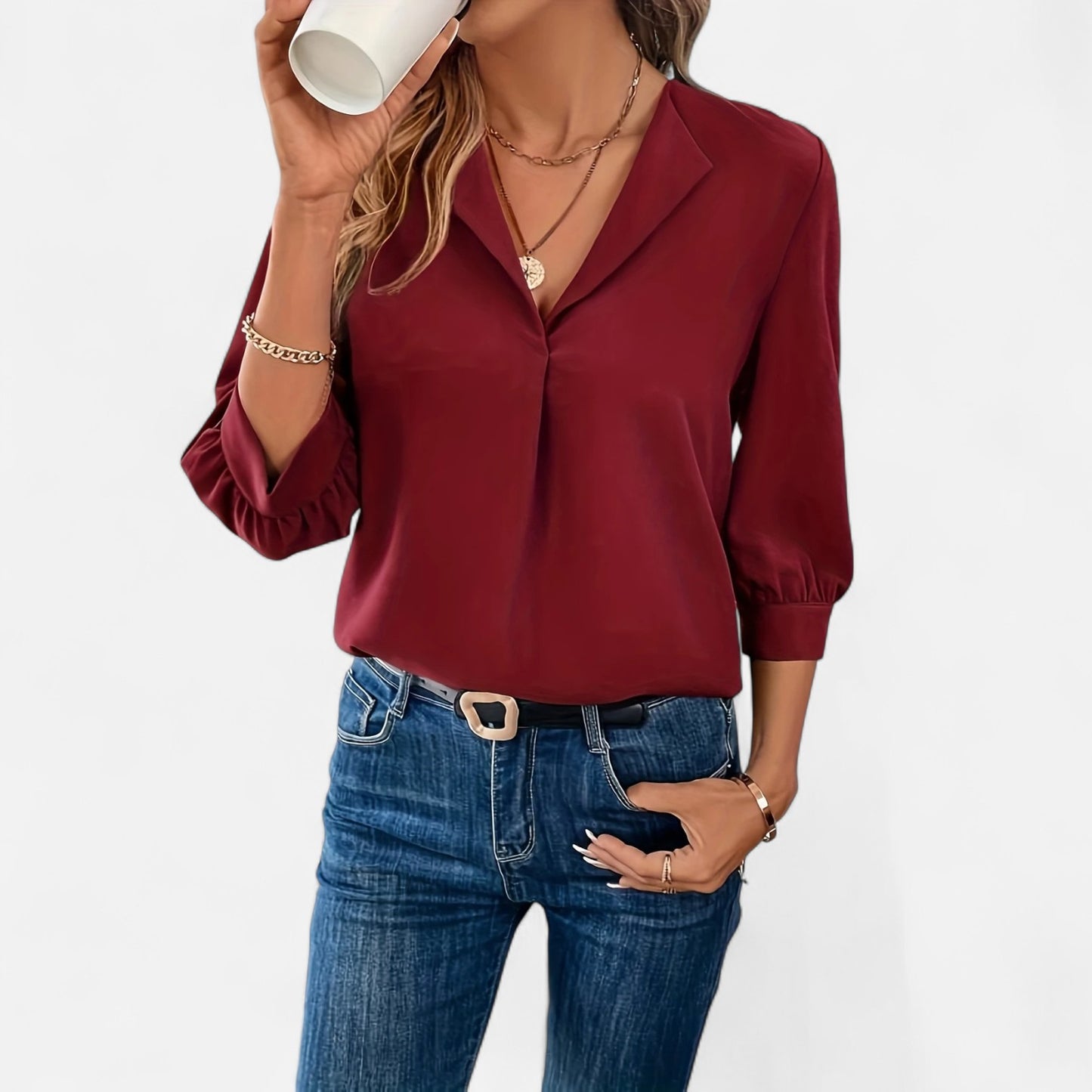 Maisonancien | Damska bluzka V-neck – biurowy szyk Riviera