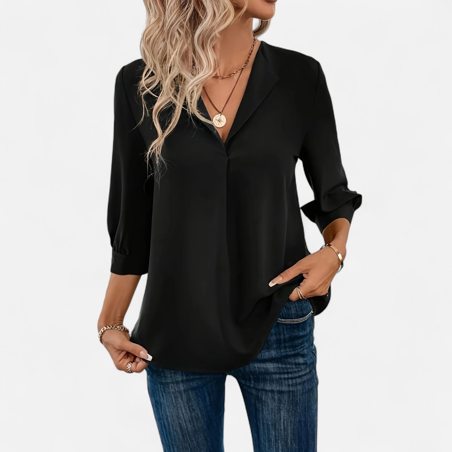 Maisonancien | Damska bluzka V-neck – biurowy szyk Riviera